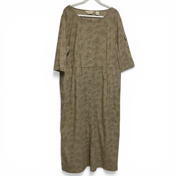 Eddie Bauer Dresses & Skirts - Vintage Eddie‎ Bauer Corduroy Dress Size XXL Tall Floral Tan Cottagecore Pockets